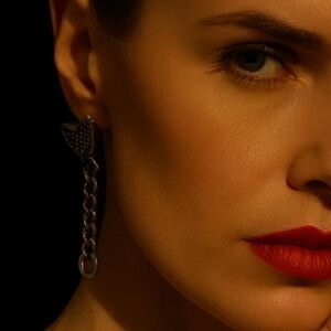 VINTAGE GILES & BROTHER RHINESTONE BUTTERFLY CHAIN DROP EARRINGS